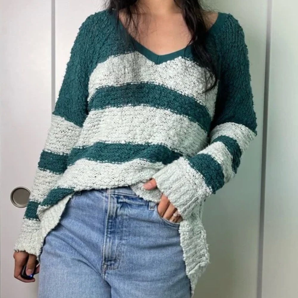 Free People Striped Mint&Green Women's Songbird Sweater